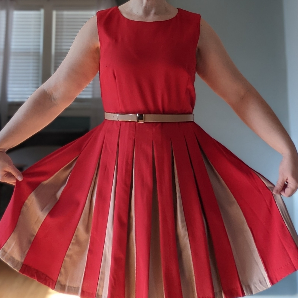 Esley red & tan dress